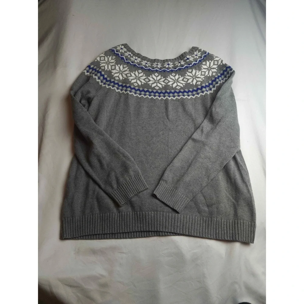 Kim Rogers Curvy Gray Fair Isle Snowflake Cotton Sweater 2X Womens Long Sleeve